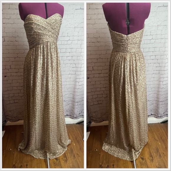 Amsale Dresses & Skirts - Amsale size 10 gold sequined strapless formal dress